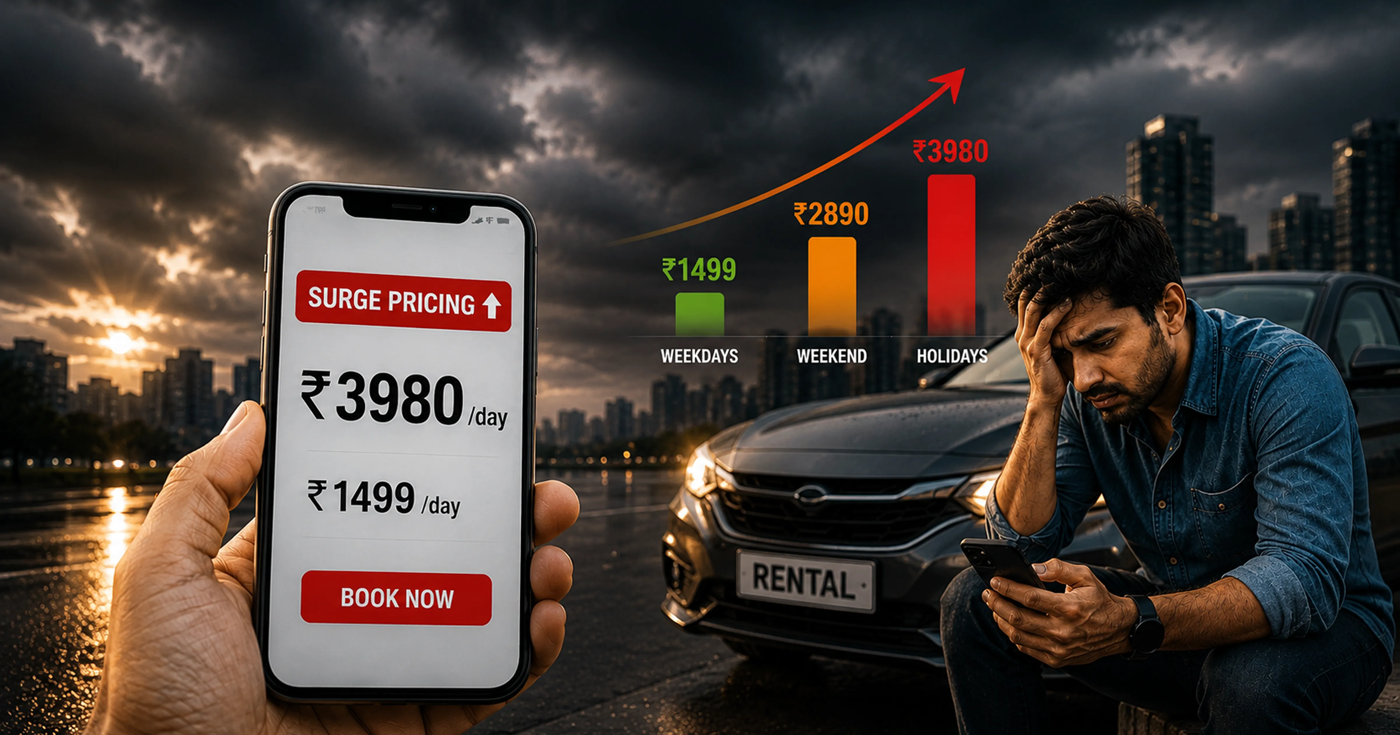Dynamic pricing car rental India worst moments truth MM Miles flat rate no surge Chennai Bangalore