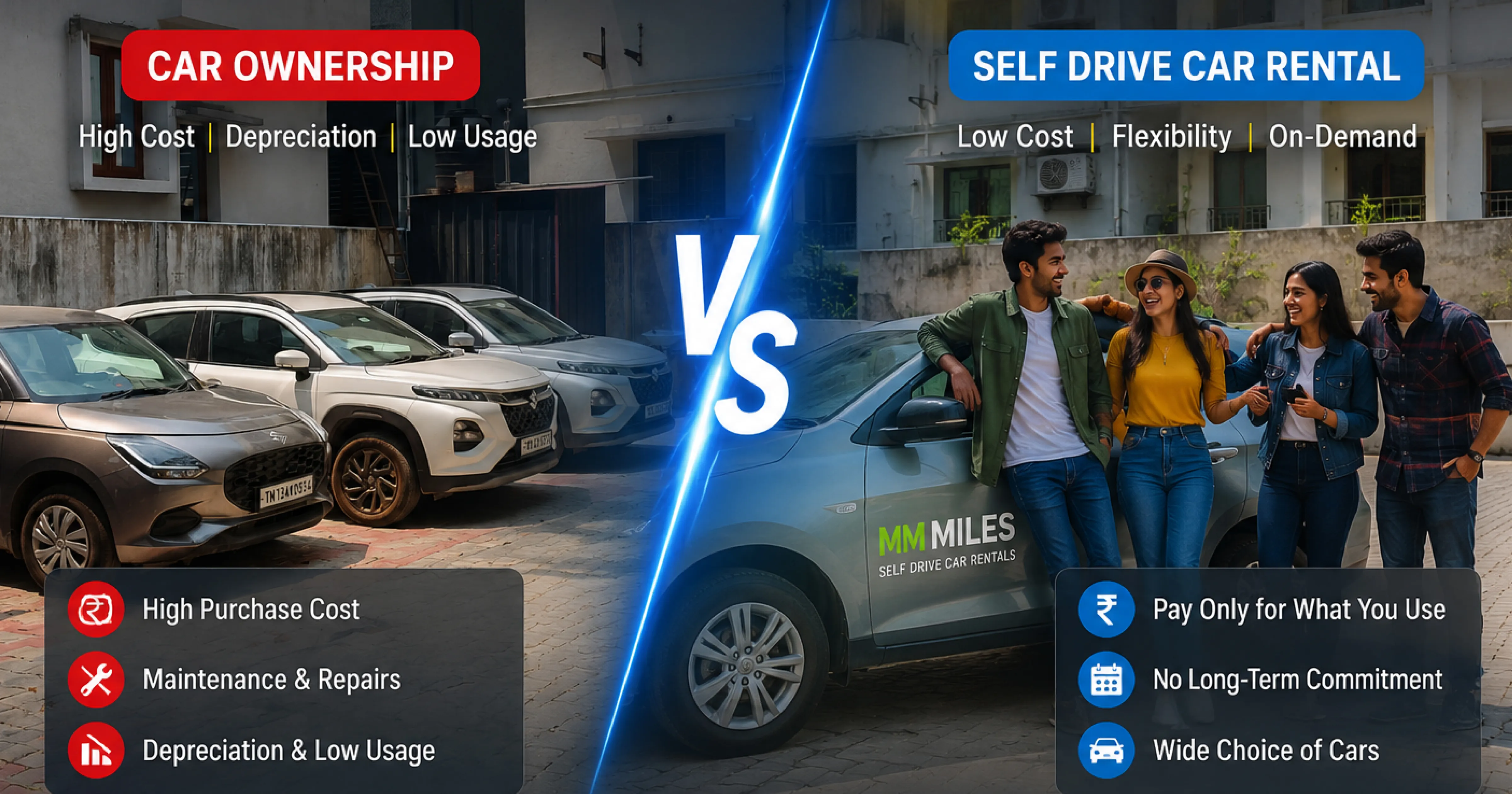 India self drive car rental revolution vs ownership 2026 millennials MM Miles Chennai Bangalore