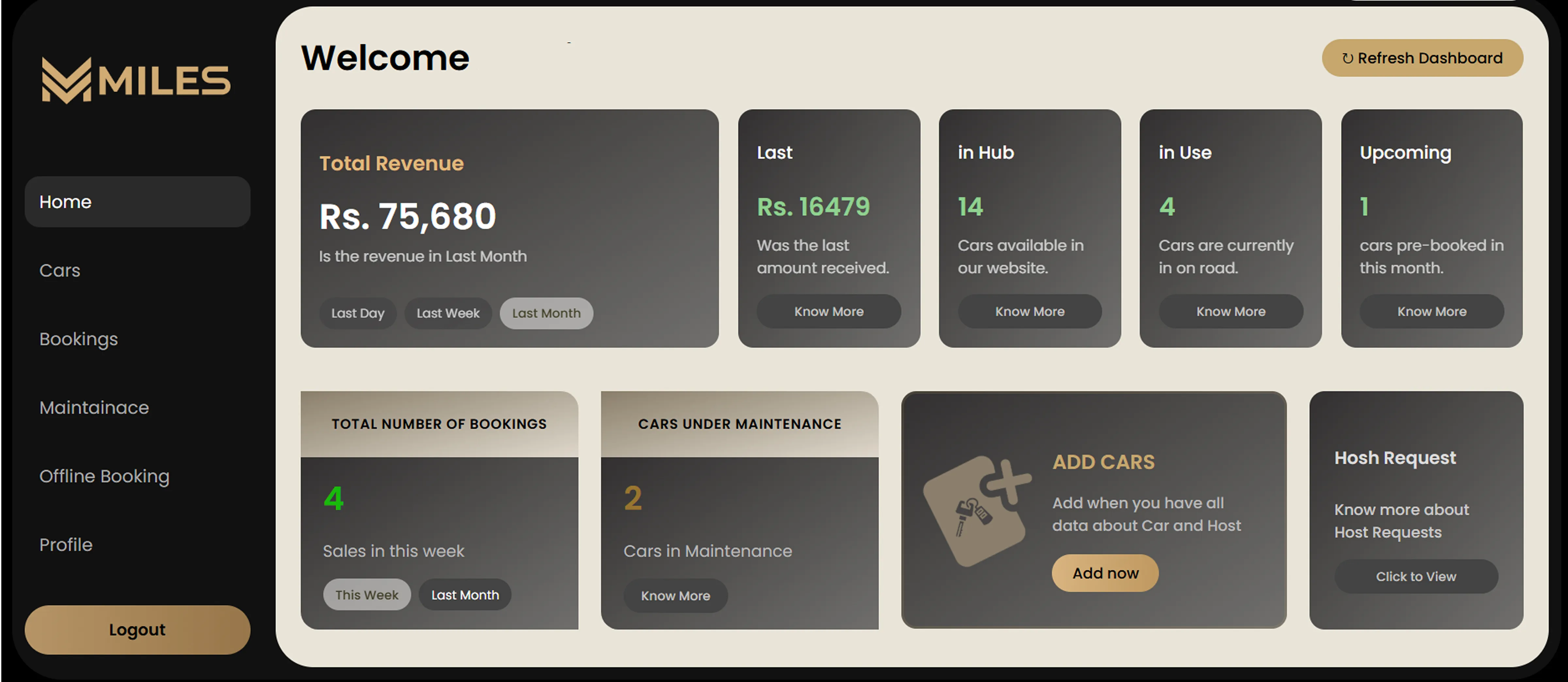 MM Miles fleet host earnings dashboard payment 7 days clear statement Chennai Bangalore