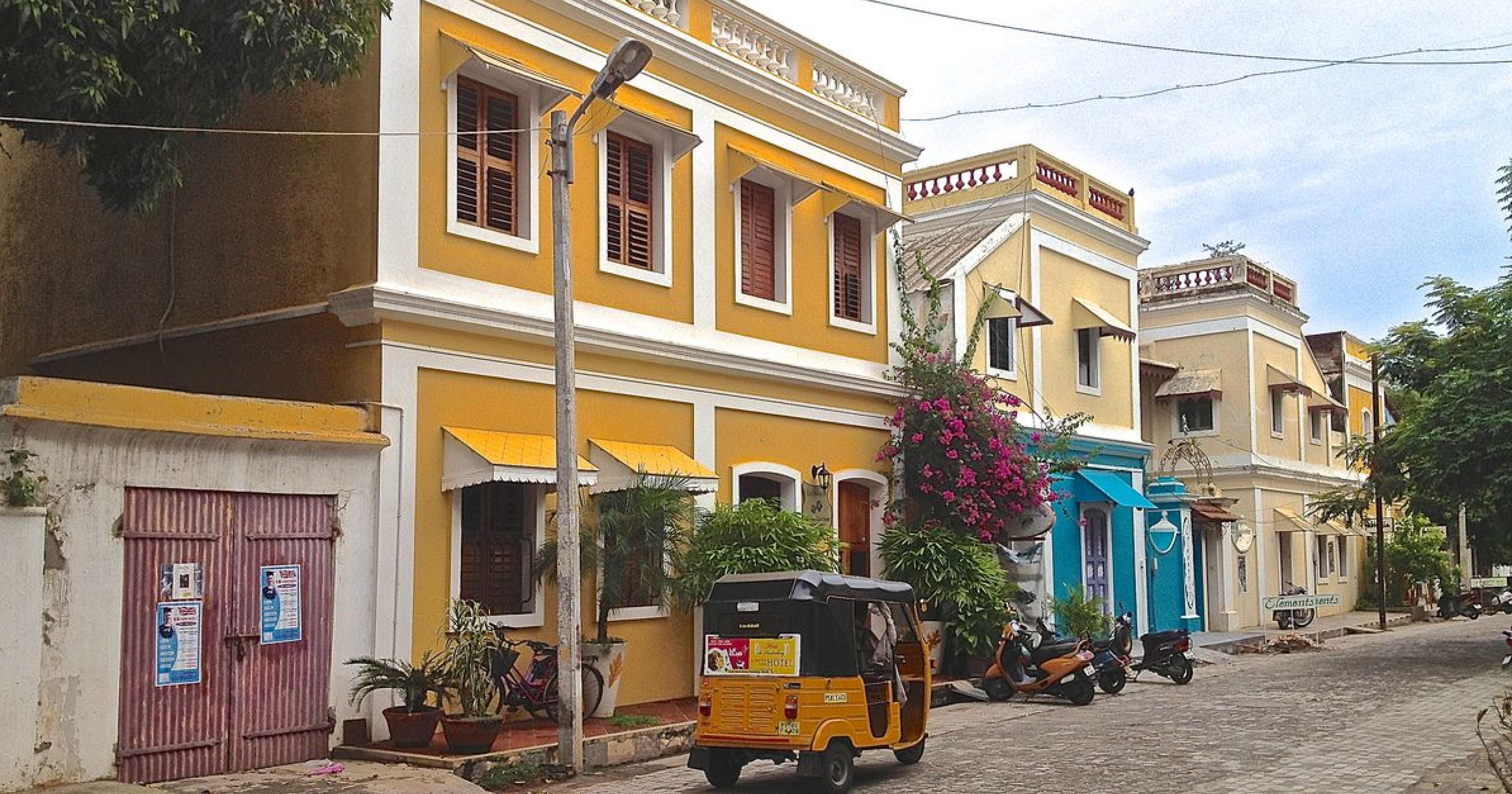 Pondicherry French Quarter White Town yellow colonial buildings self drive from Chennai