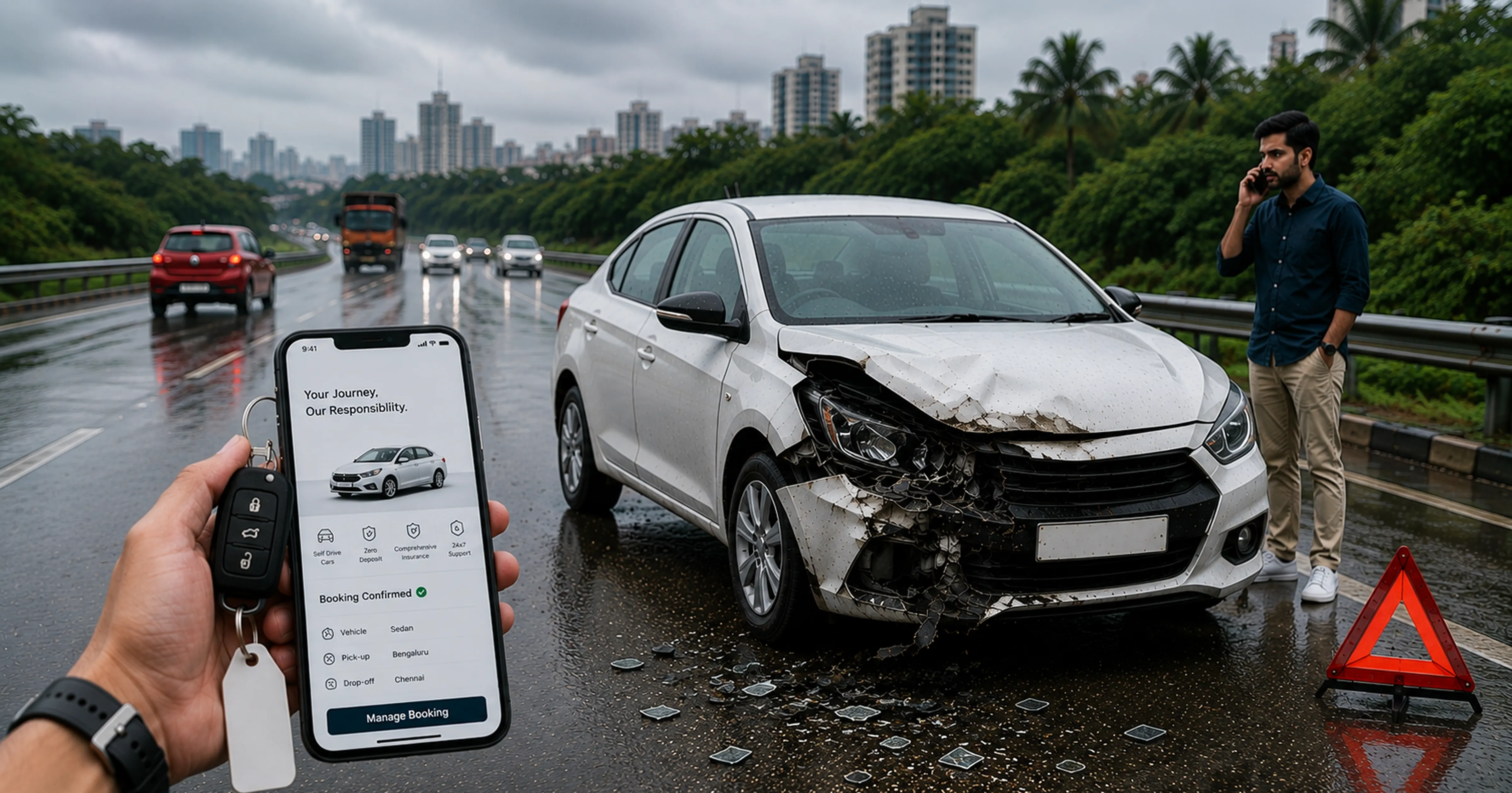 Rental car accident India insurance gaps Zoomcar Day 11 no resolution MM Miles full coverage 2026