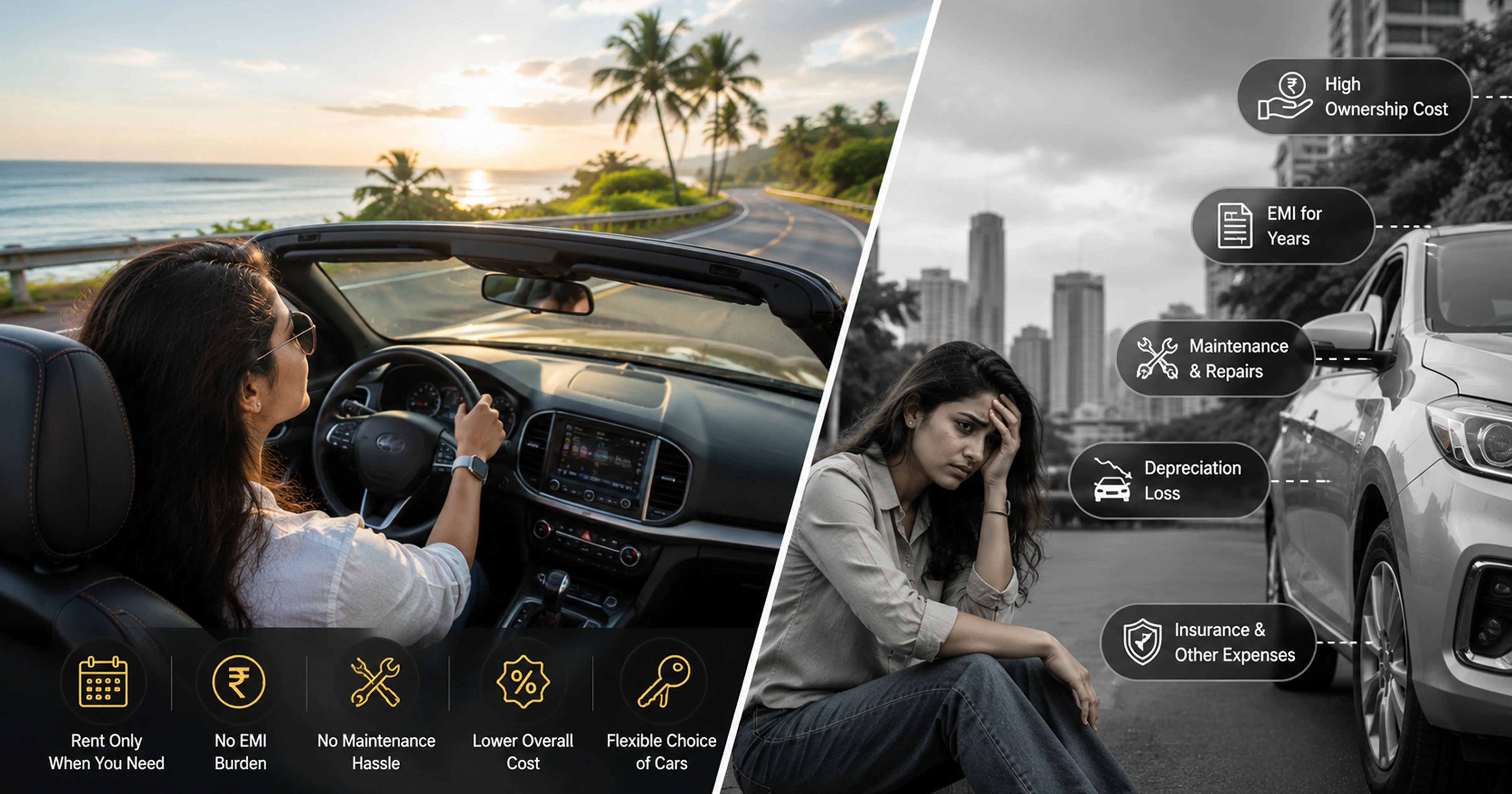 True cost car ownership vs rental India 2026 Hyundai Creta MM Miles Chennai Bangalore comparison